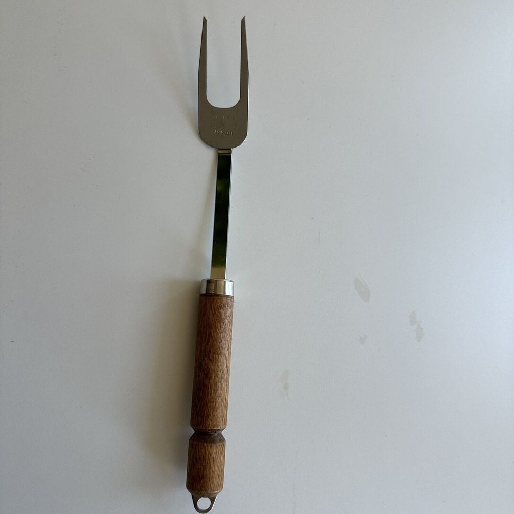 Vintage BONNY Kitchen Utensil Meat Fork 12"‎ Wood Handled USA